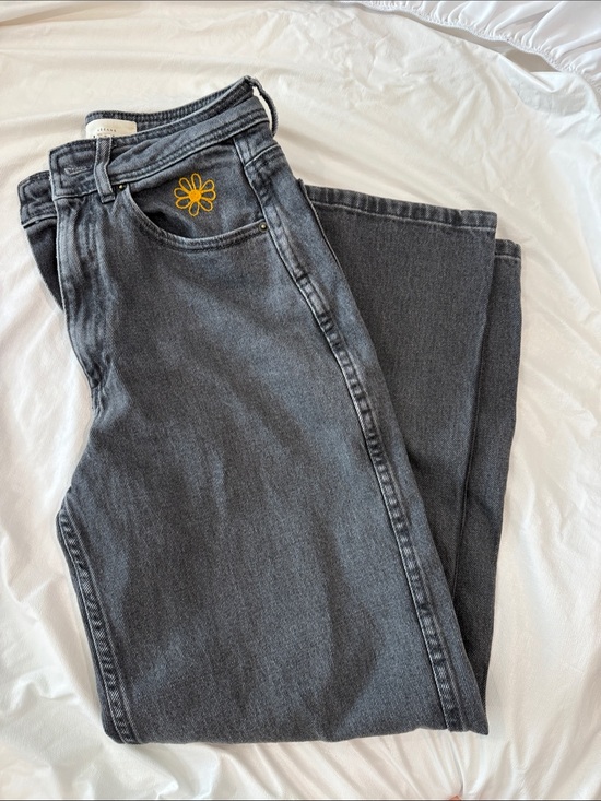 Sezane Denim - Sezane Denim Black/Charcoal Jeans with Yellow Flower Embroidery